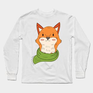 Fox Wearing Green Scarf Long Sleeve T-Shirt